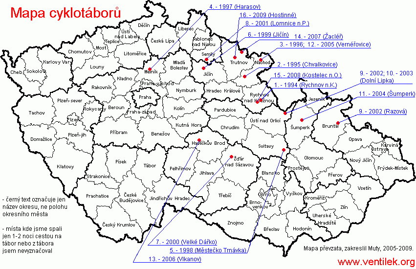 Mapa cyklistických táborů